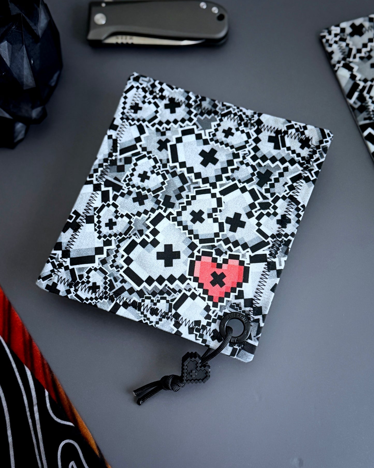 ANTIQUATED RED HEART HANDKERCHIEF (HEART BEAD)