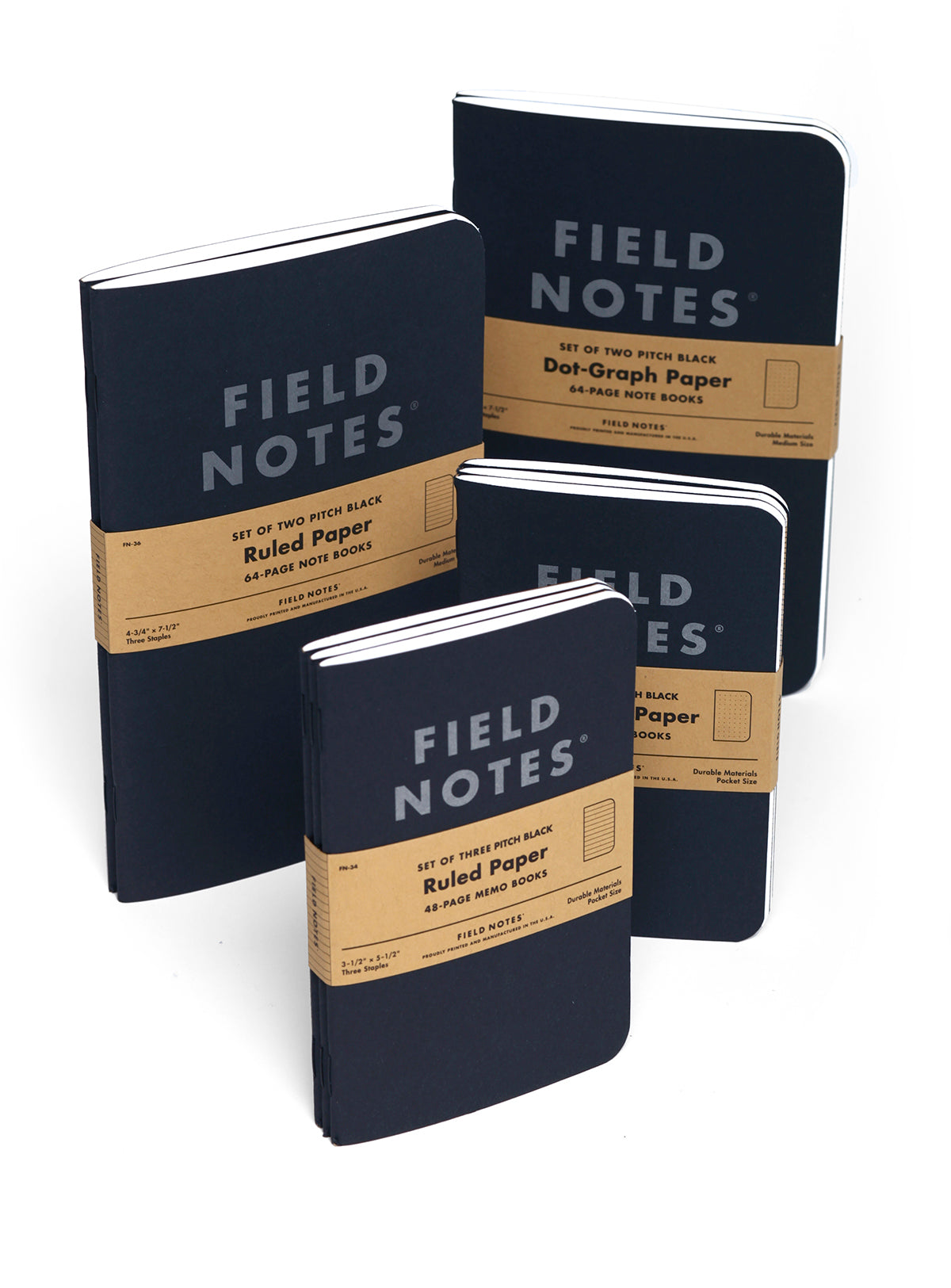 FIELD NOTES PITCH BLACK MEMO BOOKS 3-PACK (DOT OR RULED)
