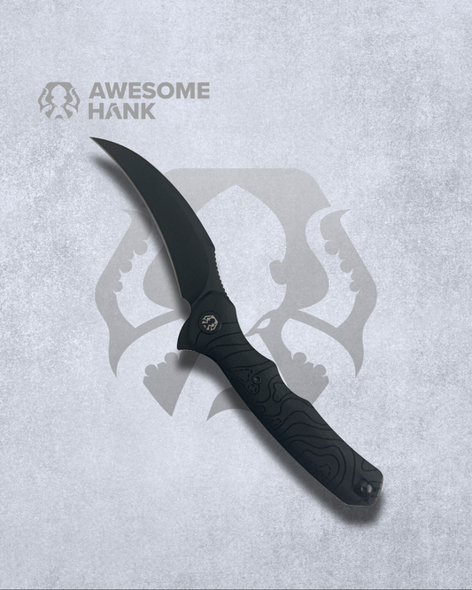 AWESOME HANK LACERTA TOPO PATTERN BLACK G10 14C28N (3.34" BLACK STONEWASH)