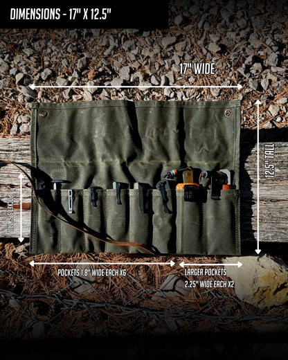 SIERRA KNIFE & TOOL ROLL (OLIVE WAXED CANVAS)