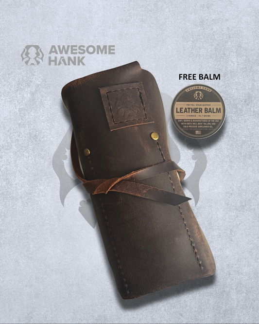 LEATHER KNIFE & TOOL ROLL 4 SLOTS (CRAZY HORSE BROWN)
