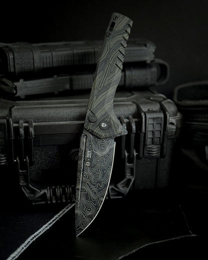 TEKTO F3 CHARLIE TOPO VARIANT EXCLUSIVE DAMASCUS G10 TITANIUM COATED D2 (3.80" BLACK)