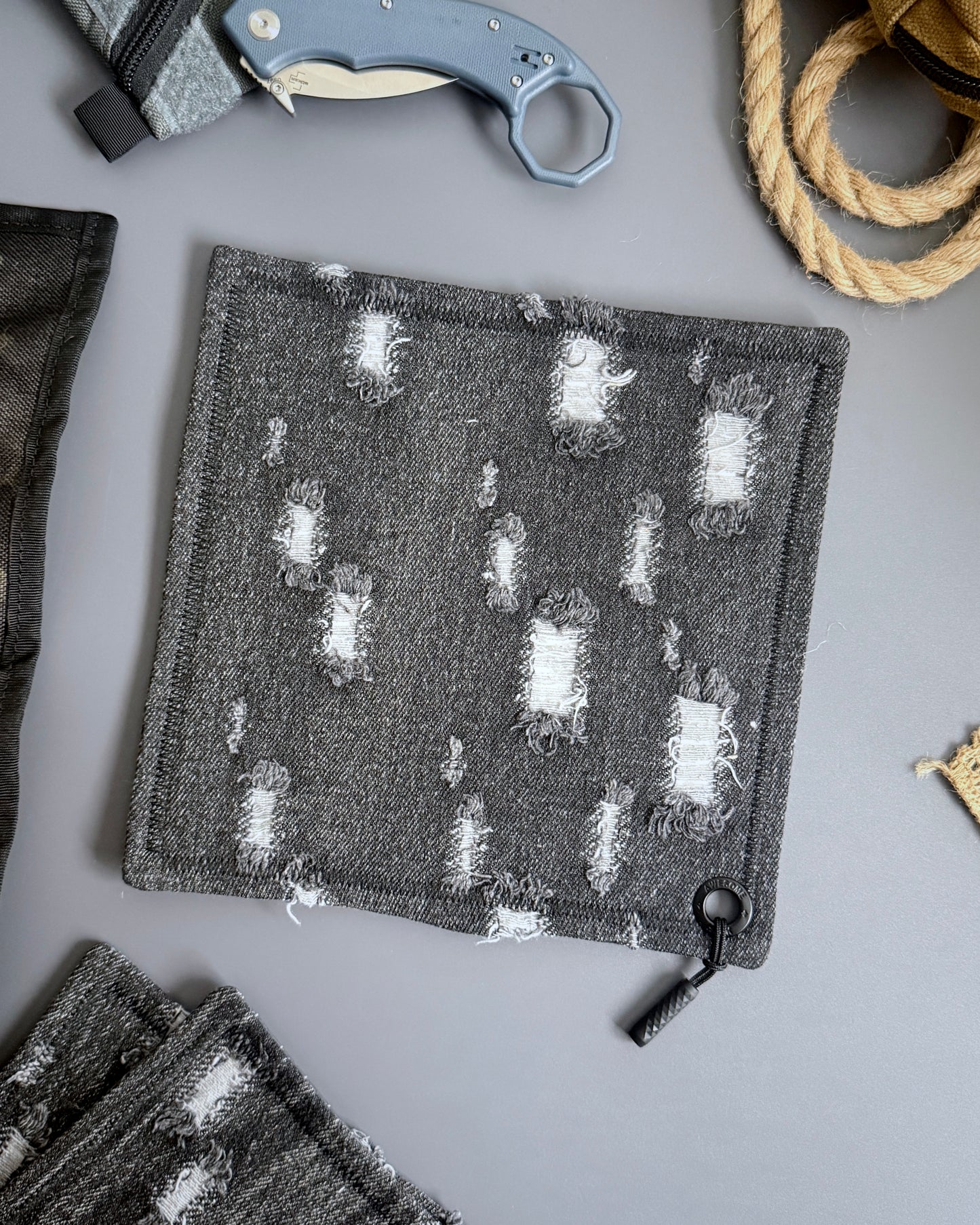 DISTRESSED BLACK DENIM HANDKERCHIEF (XL)