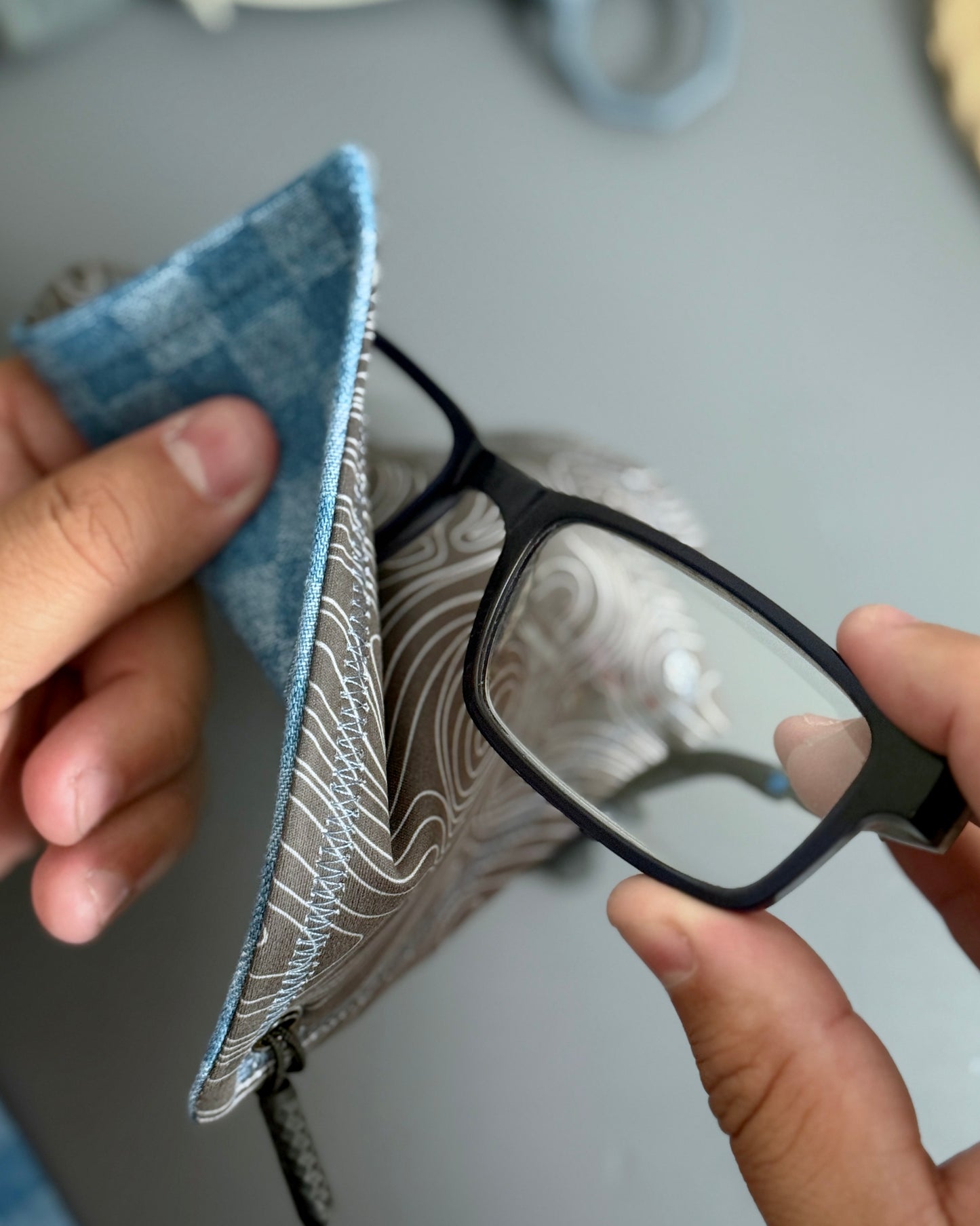 CHECKERED DENIM HANDKERCHIEF