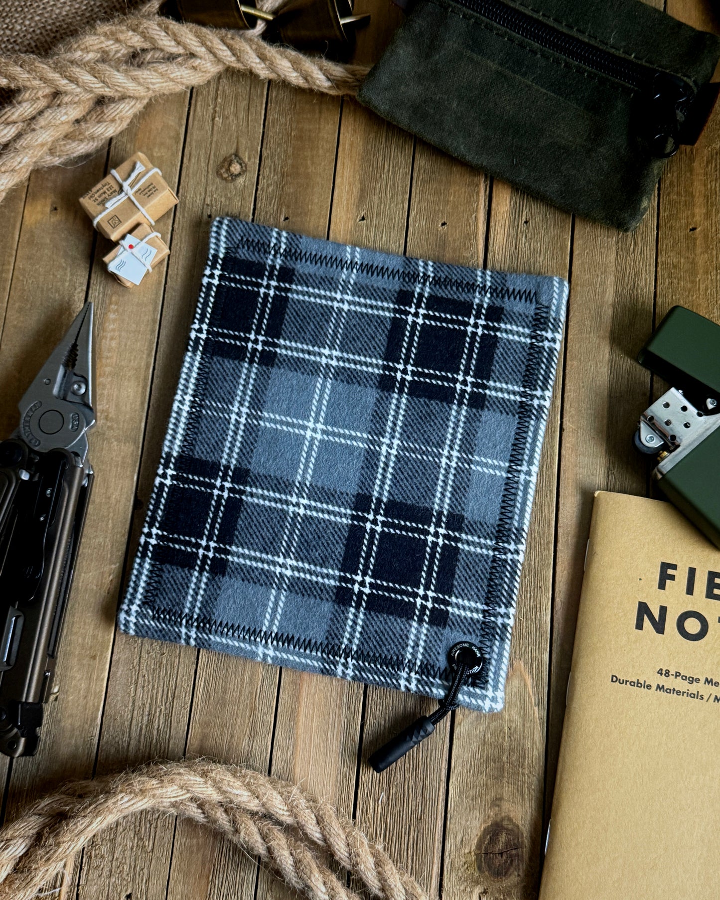 FLANNEL GRAYSCALE PLAID HANDKERCHIEF