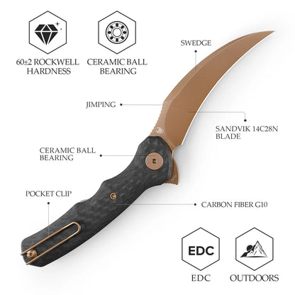 TRIVISA LACERTA CARBON FIBER G10 14C28N (3.34" ROSE GOLD)