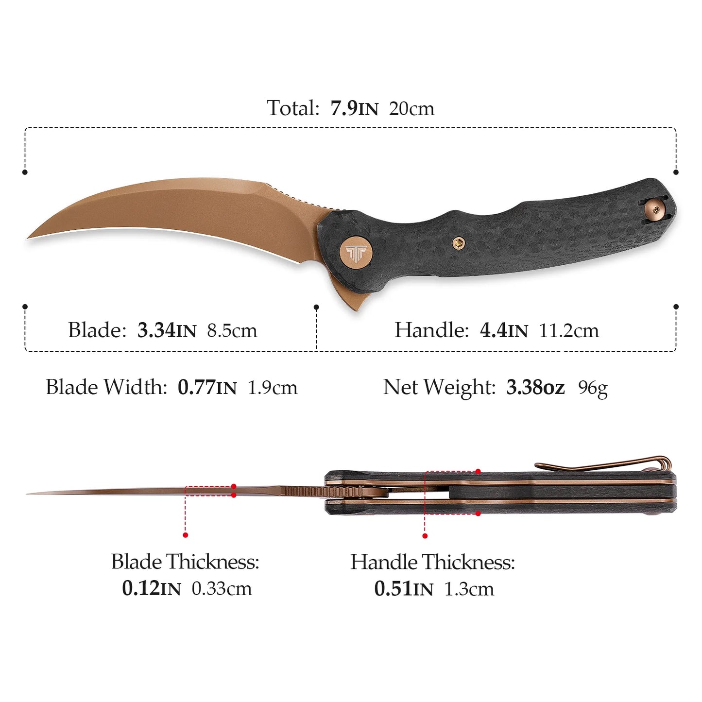 TRIVISA LACERTA CARBON FIBER G10 14C28N (3.34" ROSE GOLD)