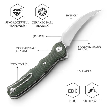 TRIVISA LACERTA GREEN MICARTA 14C28N (3.34" STONEWASH)