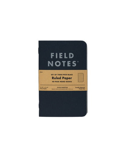 FIELD NOTES PITCH BLACK MEMO BOOKS 3-PACK (DOT OR RULED)