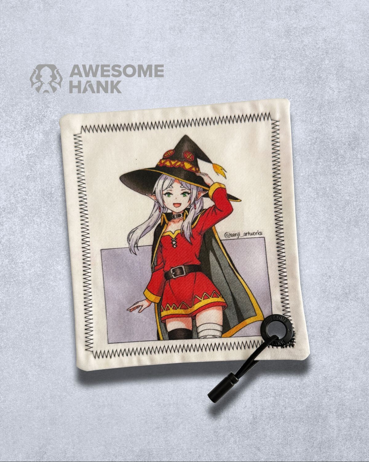 Modern handkerchief with microfiber backing featuring an anime wizard explosion.