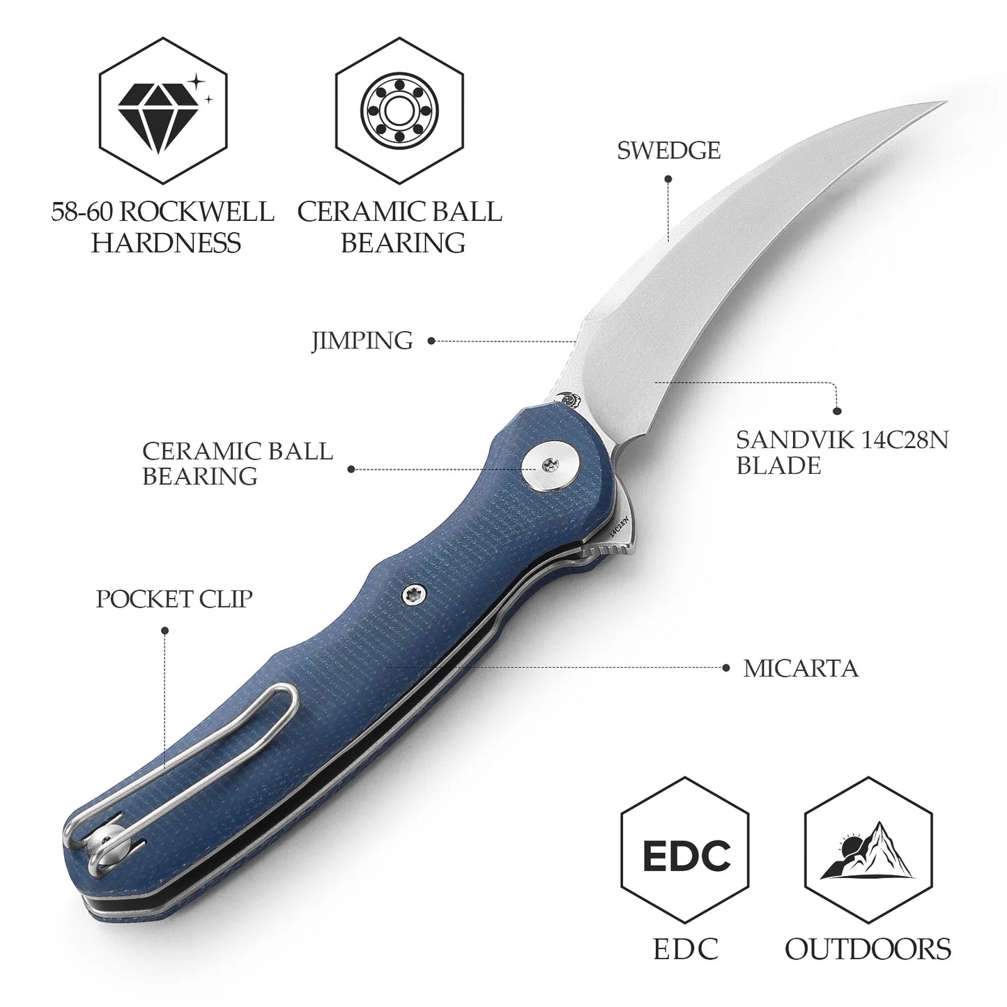 TRIVISA LACERTA BLUE MICARTA 14C28N (3.34" STONEWASH)